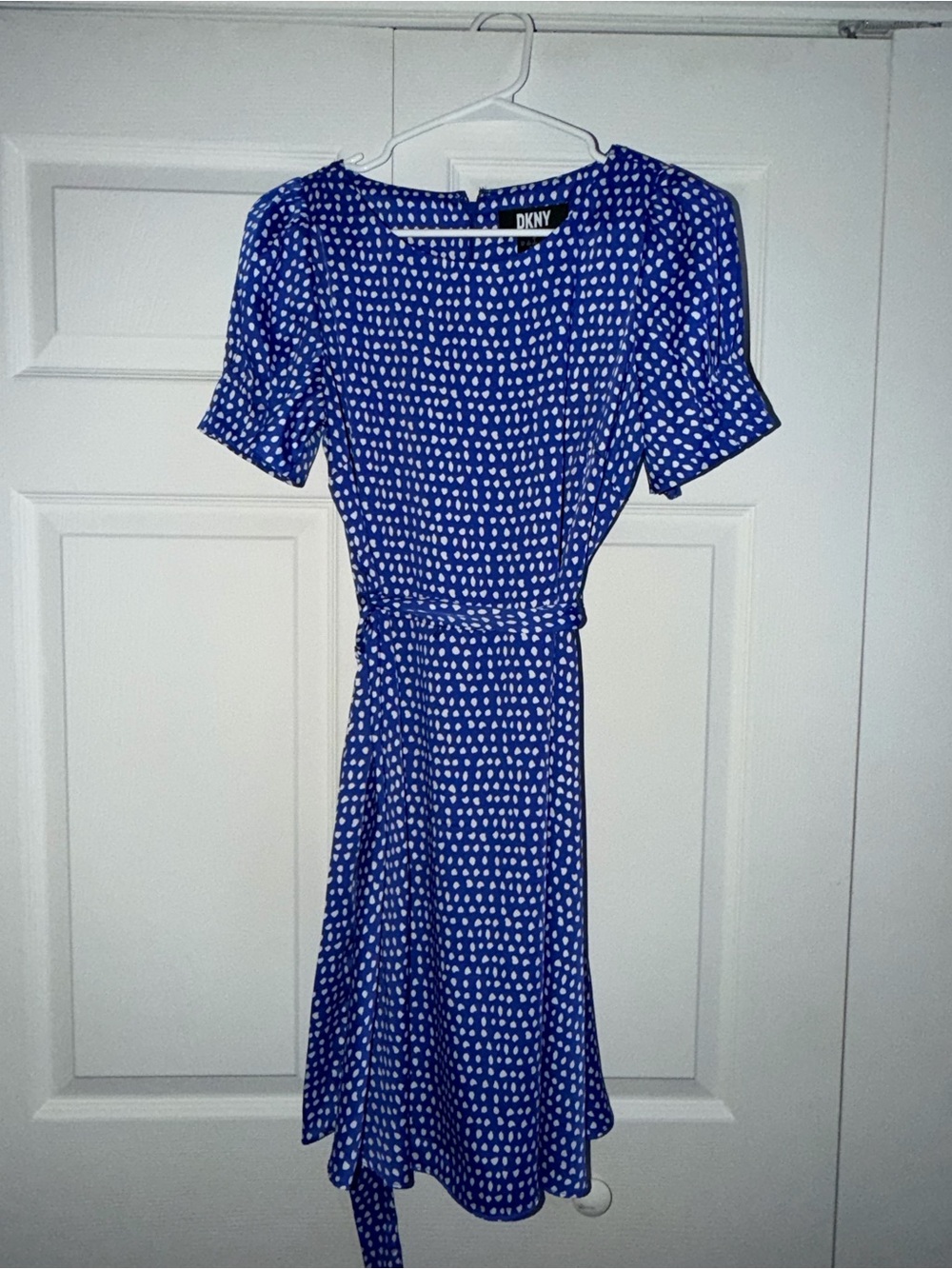 DKNY Royal Blue and White Dot Midi Dress